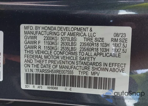 2024 Honda Cr-V Hybrid Sport z USA, uszkodzony, nr VIN 7FARS5H5XRE007555